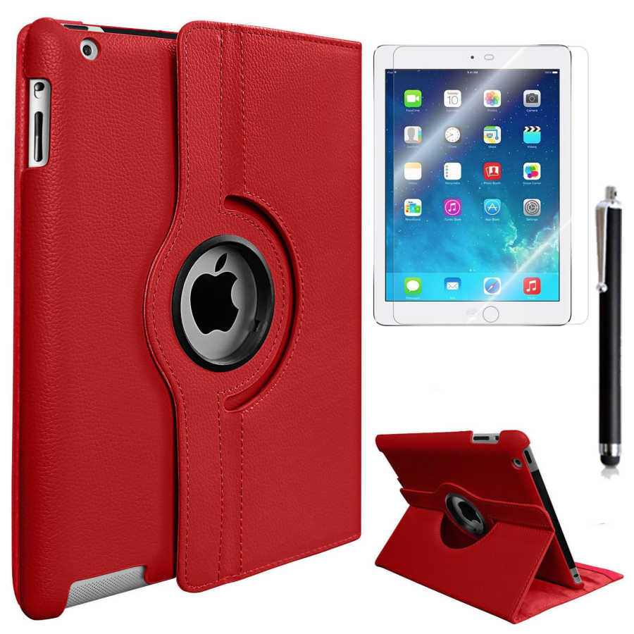 Apple iPad 2 3 4 Zore Dönebilen Standlı Kılıf - Kırmızı