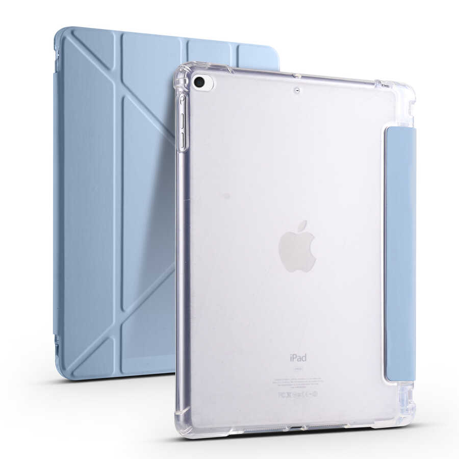 Apple iPad 9.7 2018 (6.Nesil) Kılıf Zore Tri Folding Kalem Bölmeli Standlı Kılıf - Mavi