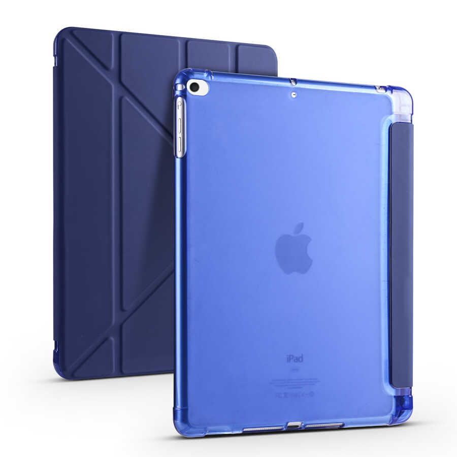 Apple iPad 9.7 2018 (6.Nesil) Kılıf Zore Tri Folding Kalem Bölmeli Standlı Kılıf - Lacivert
