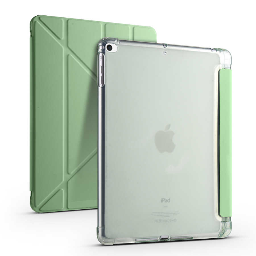 Apple iPad 9.7 2018 (6.Nesil) Kılıf Zore Tri Folding Kalem Bölmeli Standlı Kılıf - Açık Yeşil