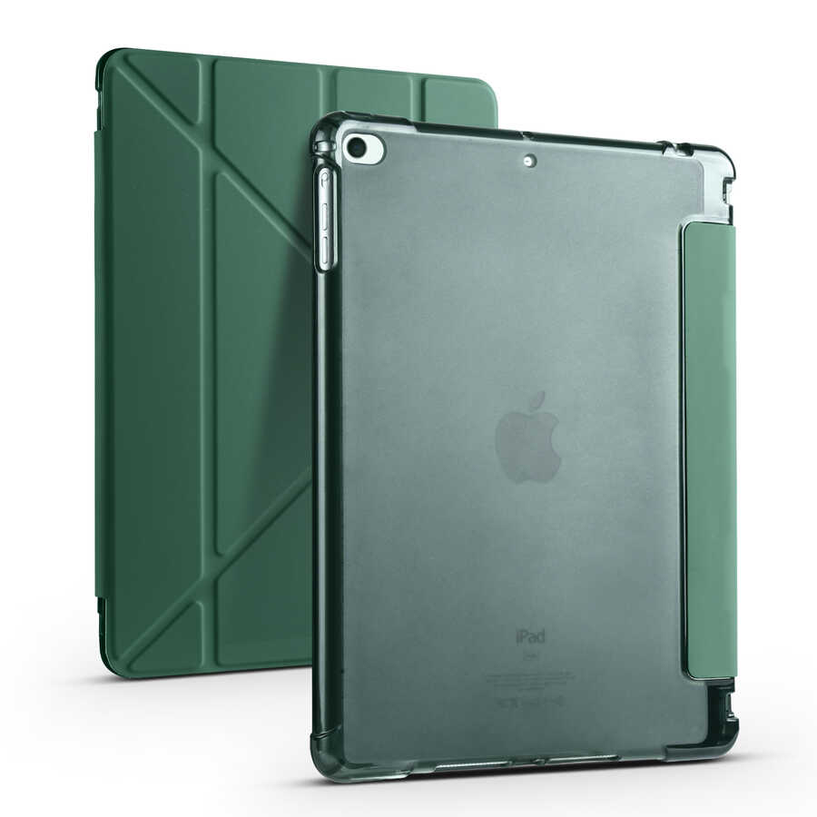 Apple iPad 9.7 2018 (6.Nesil) Kılıf Zore Tri Folding Kalem Bölmeli Standlı Kılıf - Koyu Yeşil