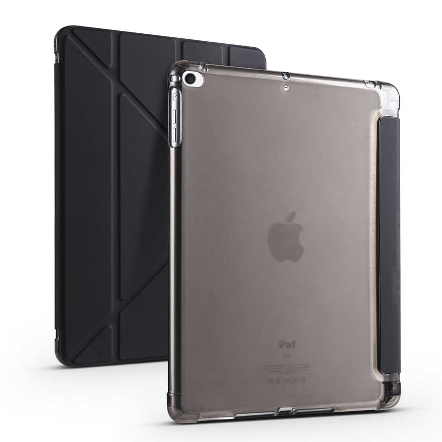 Apple iPad 9.7 2018 (6.Nesil) Kılıf Zore Tri Folding Kalem Bölmeli Standlı Kılıf - Siyah