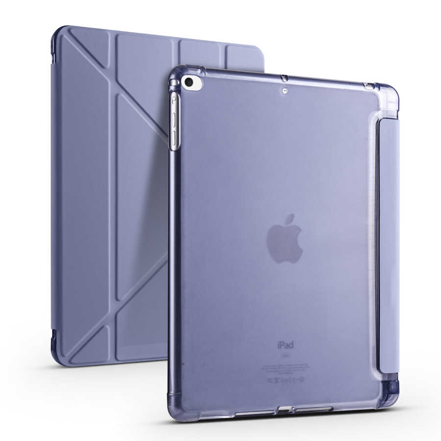 Apple iPad 9.7 2018 (6.Nesil) Kılıf Zore Tri Folding Kalem Bölmeli Standlı Kılıf - Mor