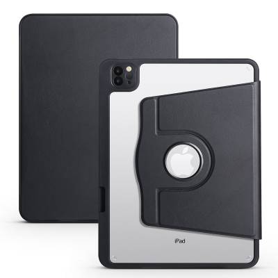 Apple iPad Air 10.9 2022 (5.Nesil) Kılıf Zore Termik Kalem Bölmeli Dönebilen Standlı Kılıf Siyah