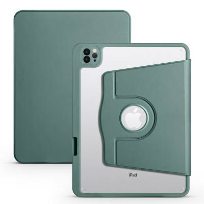 Apple iPad Air 10.9 2022 (5.Nesil) Kılıf Zore Termik Kalem Bölmeli Dönebilen Standlı Kılıf Koyu Yeşil