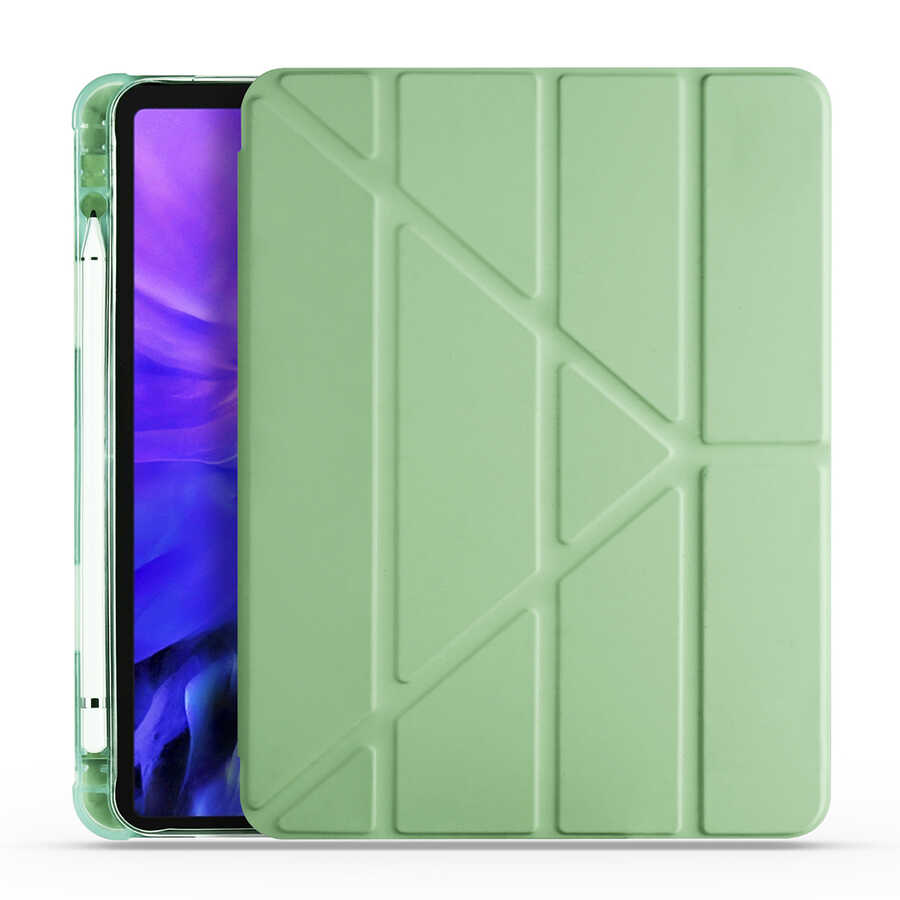 Apple iPad Air 10.9 2022 (5.Nesil) Kılıf Zore Tri Folding Kalem Bölmeli Standlı Kılıf - Açık Yeşil