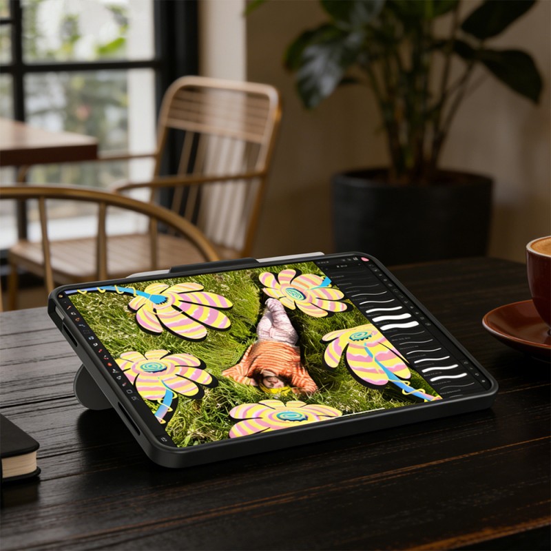 Apple iPad Air 10.9 2022 (5.Nesil) Mutural AlloyKick Serisi Kalem Bölmeli Alüminyum Standlı Tablet Kılıfı - 9