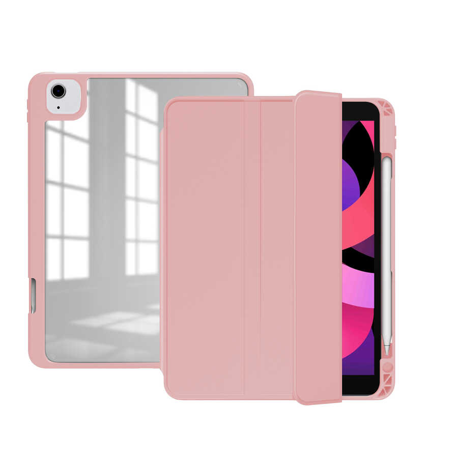 iPad Air 11 2025 M3 Kılıf NXXA Nort Arkası Şeffaf Standlı Kılıf - Pembe