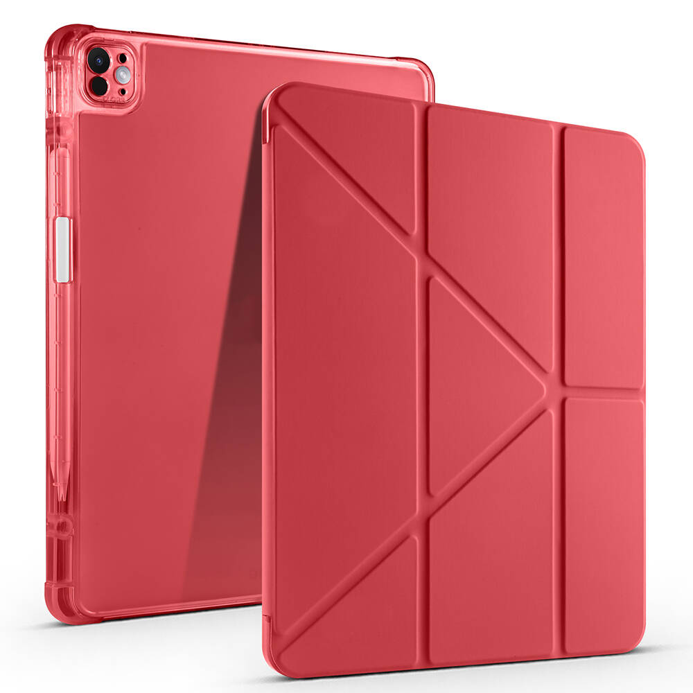 iPad Air 13 2025 M3 Kılıf NXXA Tri Folding Kalem Bölmeli Standlı Kılıf - Kırmızı