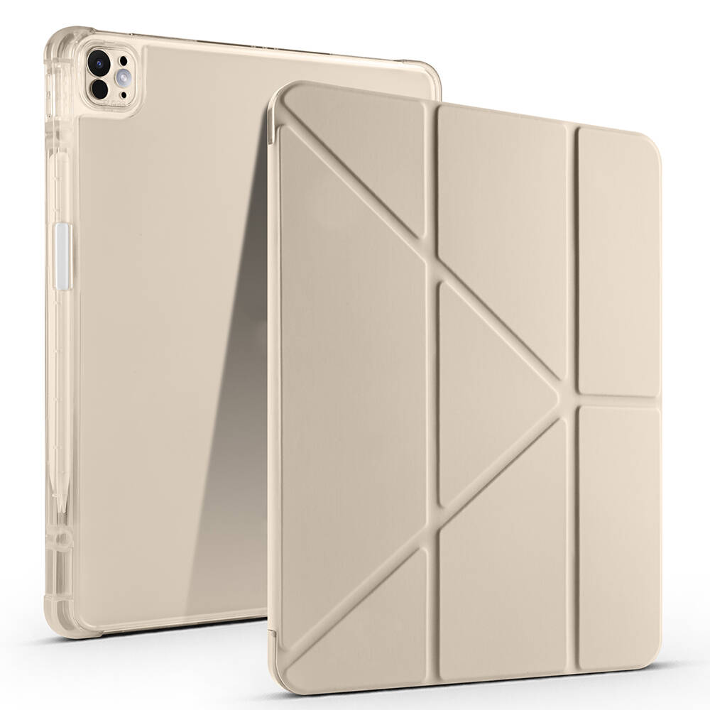 iPad Air 13 2025 M3 Kılıf NXXA Tri Folding Kalem Bölmeli Standlı Kılıf - Gold