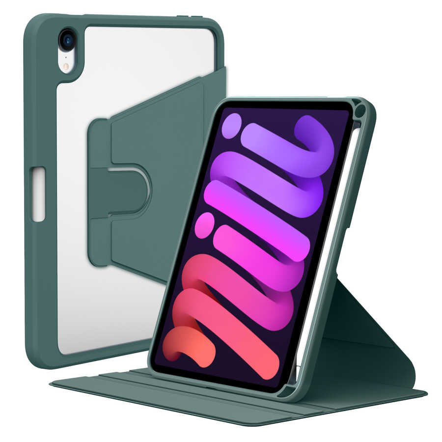 Apple iPad Mini 2021 (6.Nesil) Kılıf Zore Nayn Dönebilen Standlı Kılıf - Koyu Yeşil