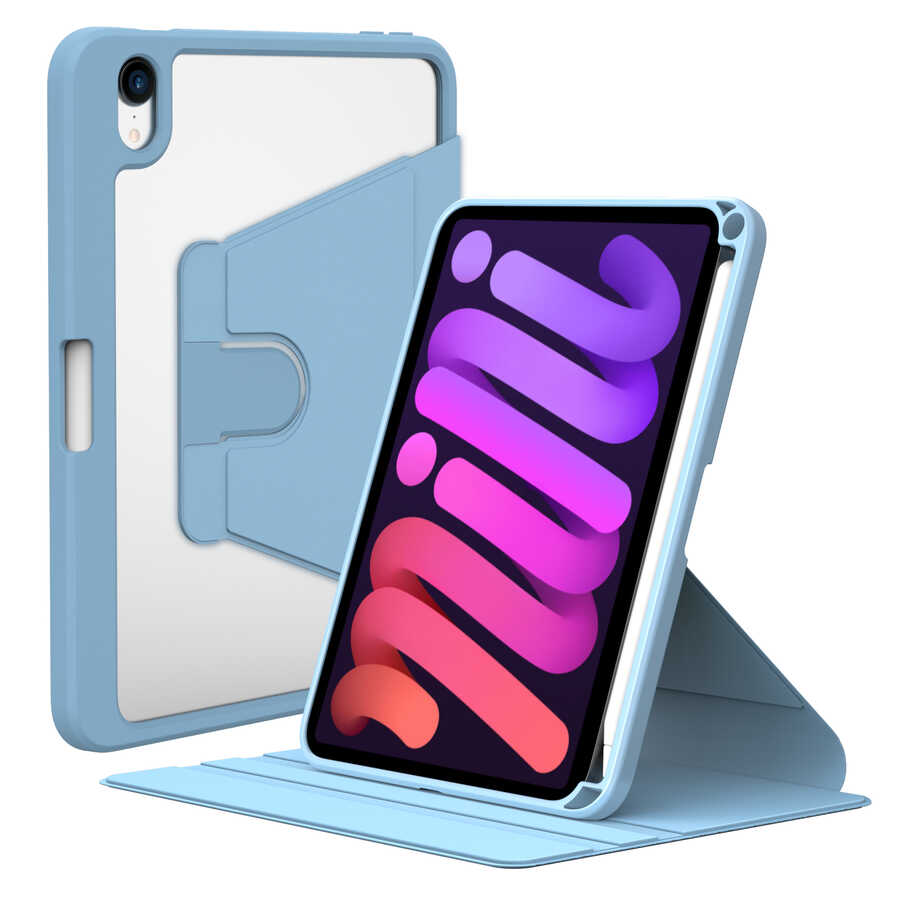 Apple iPad Mini 2021 (6.Nesil) Kılıf Zore Nayn Dönebilen Standlı Kılıf - Mavi Açık
