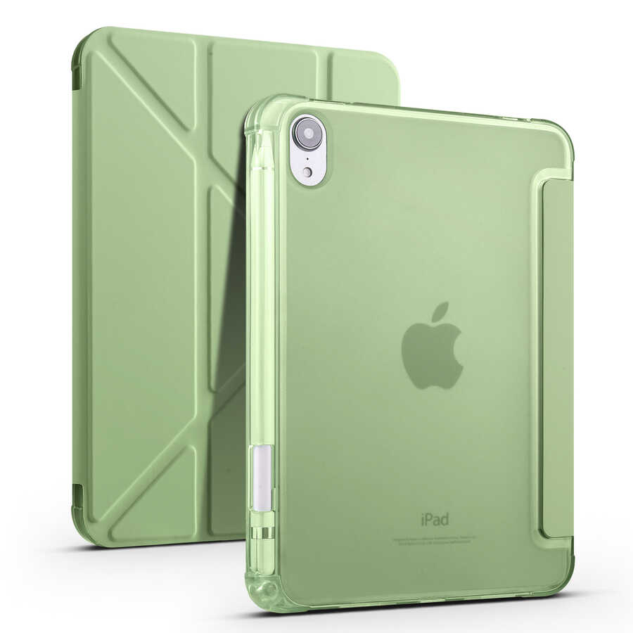 Apple iPad Mini 2021 (6.Nesil) Kılıf Zore Tri Folding Kalem Bölmeli Standlı Kılıf - Açık Yeşil