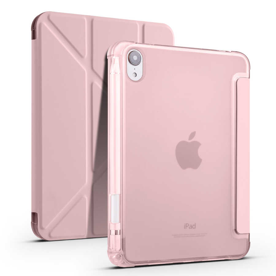 Apple iPad Mini 2021 (6.Nesil) Kılıf Zore Tri Folding Kalem Bölmeli Standlı Kılıf - Rose Gold