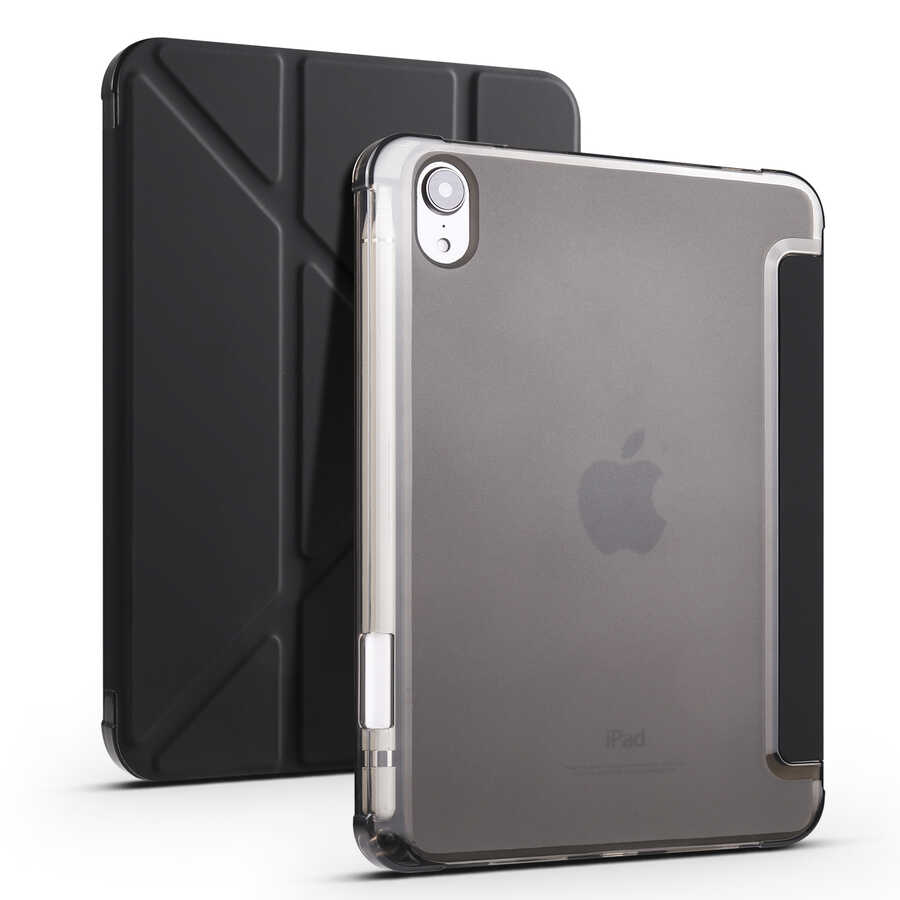 Apple iPad Mini 2021 (6.Nesil) Kılıf Zore Tri Folding Kalem Bölmeli Standlı Kılıf - Siyah