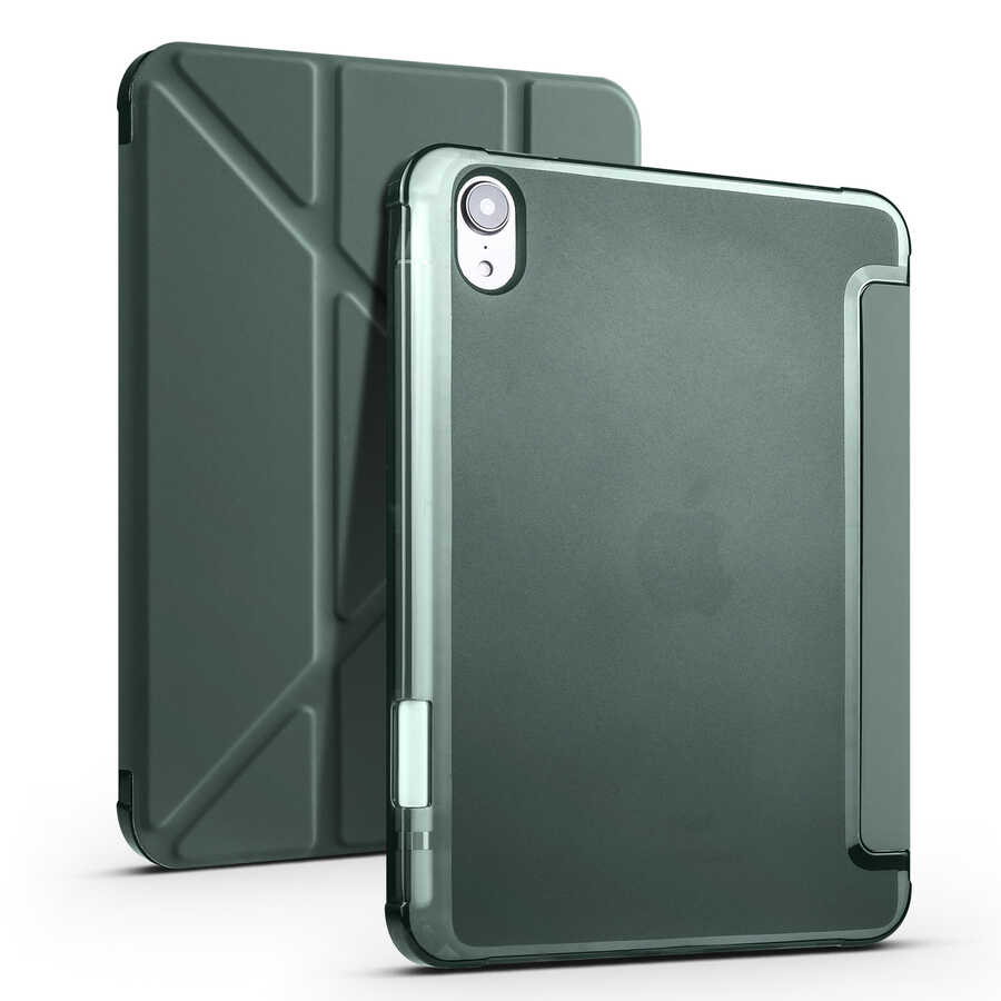 Apple iPad Mini 2021 (6.Nesil) Kılıf Zore Tri Folding Kalem Bölmeli Standlı Kılıf - Koyu Yeşil