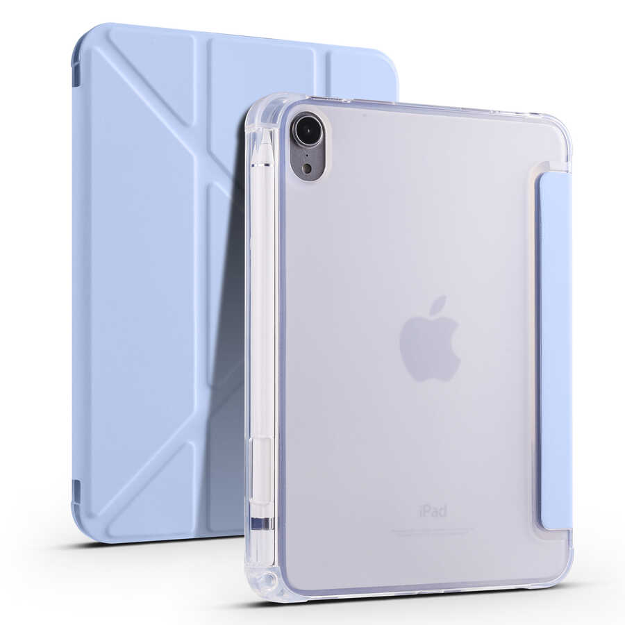 Apple iPad Mini 2021 (6.Nesil) Kılıf Zore Tri Folding Kalem Bölmeli Standlı Kılıf - Mavi