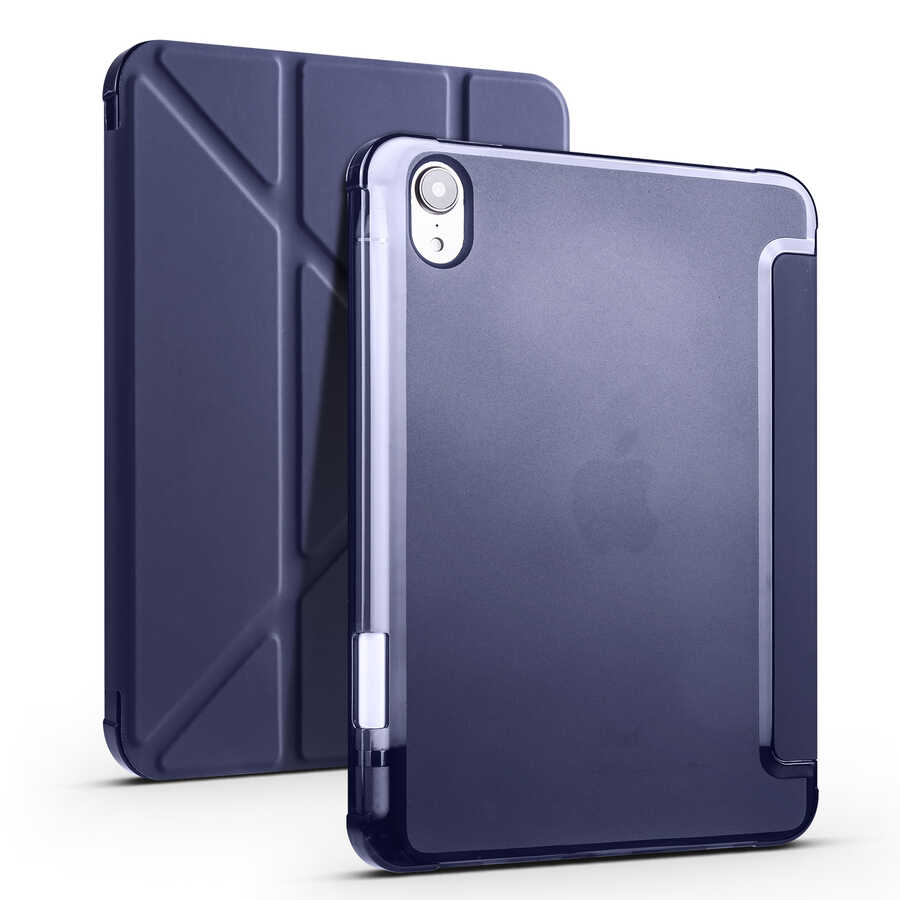 Apple iPad Mini 2021 (6.Nesil) Kılıf Zore Tri Folding Kalem Bölmeli Standlı Kılıf - Lacivert