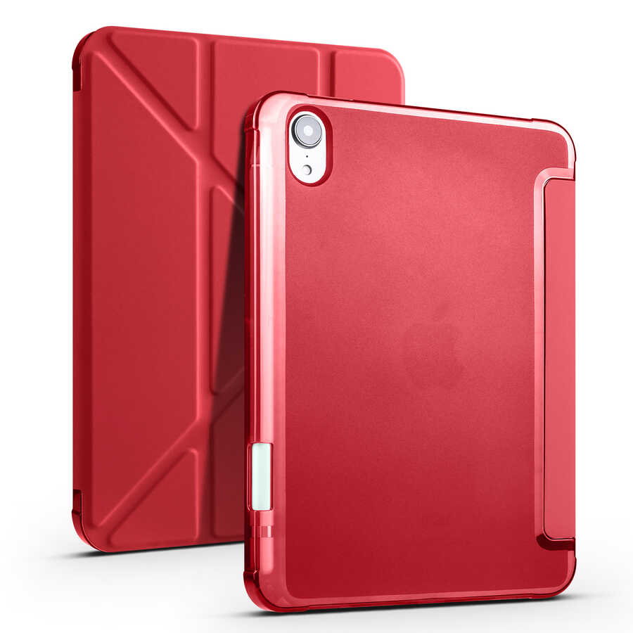 Apple iPad Mini 2021 (6.Nesil) Kılıf Zore Tri Folding Kalem Bölmeli Standlı Kılıf - Kırmızı