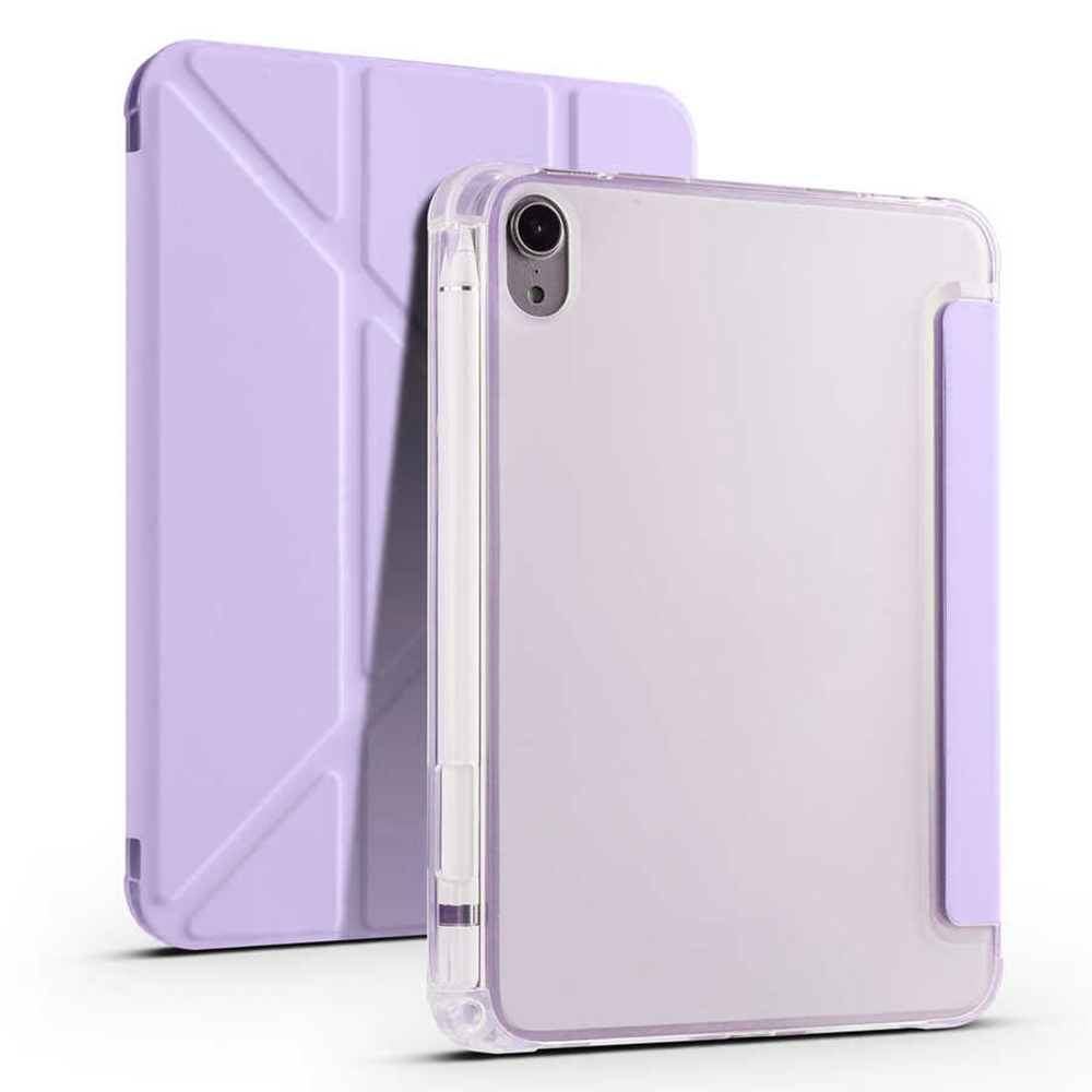 Apple iPad Mini 2021 (6.Nesil) Kılıf Zore Tri Folding Kalem Bölmeli Standlı Kılıf - Lila