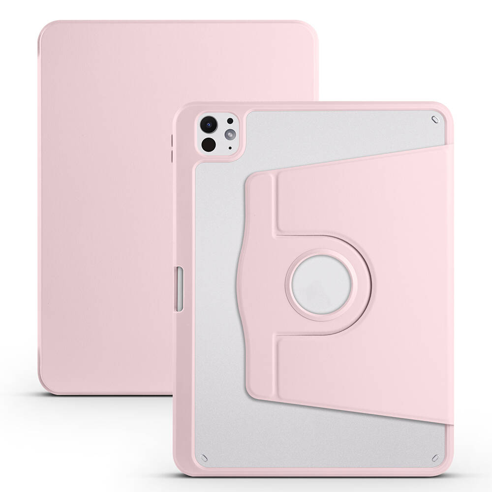 iPad Pro 11 2025 M5 Kılıf Zore Termik Kalem Bölmeli Dönebilen Standlı Kılıf - Pembe