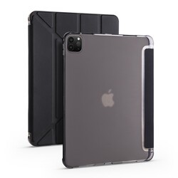 Apple iPad Pro 12.9 2020 (4.Nesil) Kılıf Zore Tri Folding Kalem Bölmeli Standlı Kılıf Siyah