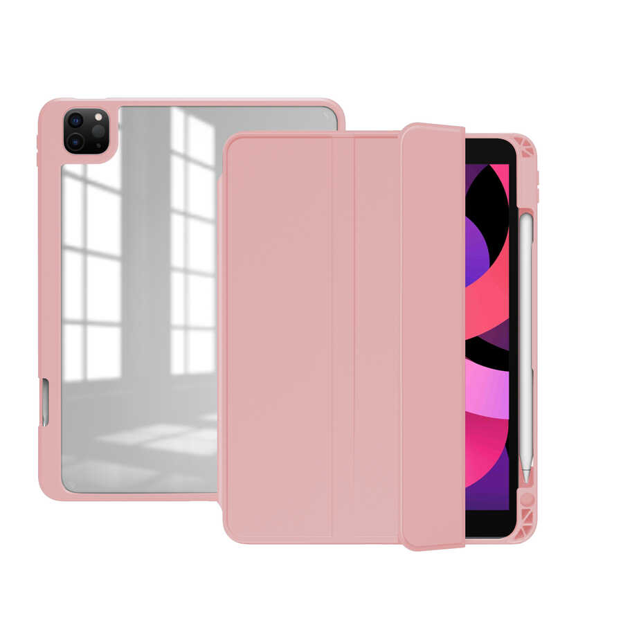 Apple iPad Pro 12.9 2022 M2 Kılıf Zore Nort Arkası Şeffaf Standlı Kılıf - Pembe