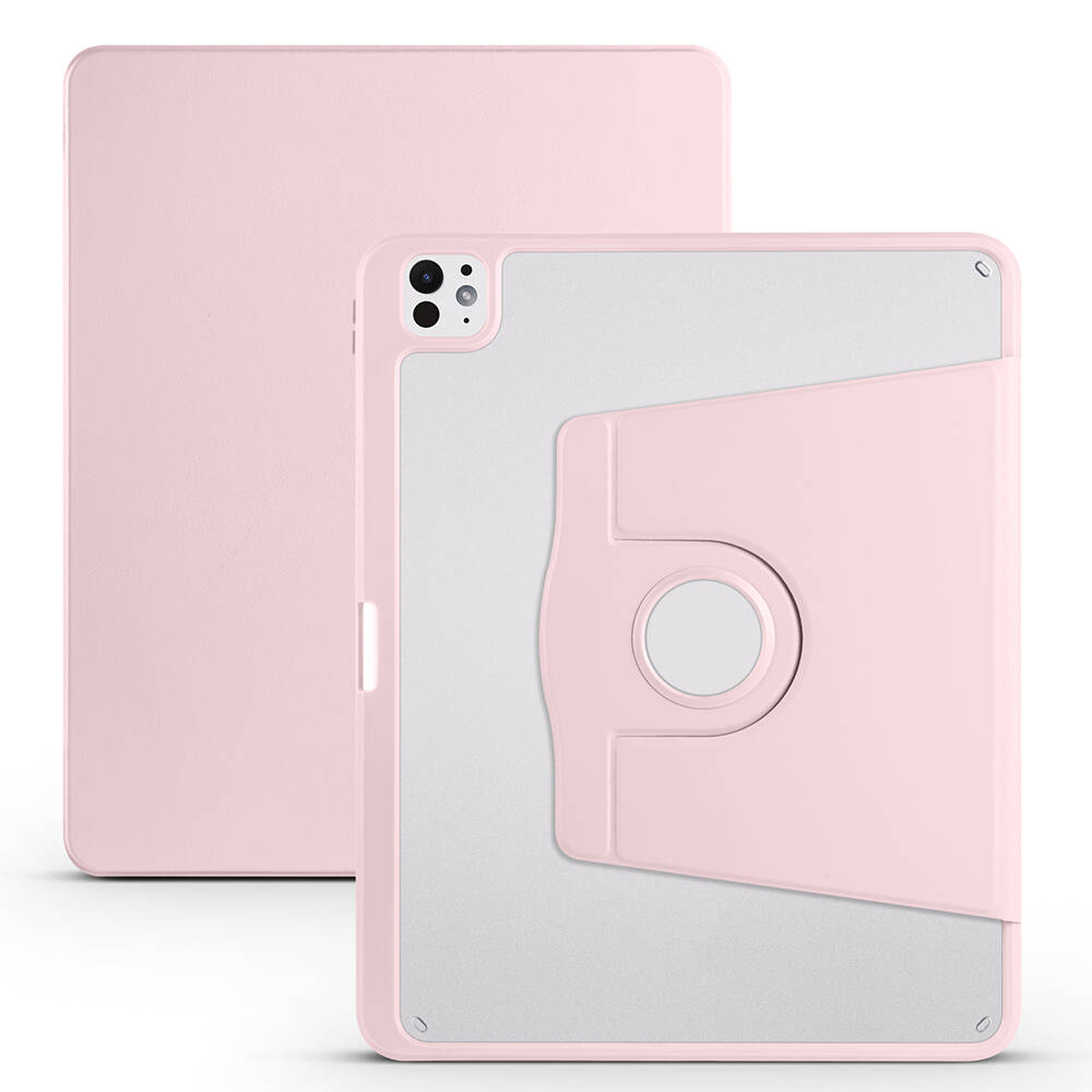 iPad Pro 13 2025 M5 Kılıf Zore Termik Kalem Bölmeli Dönebilen Standlı Kılıf - Pembe
