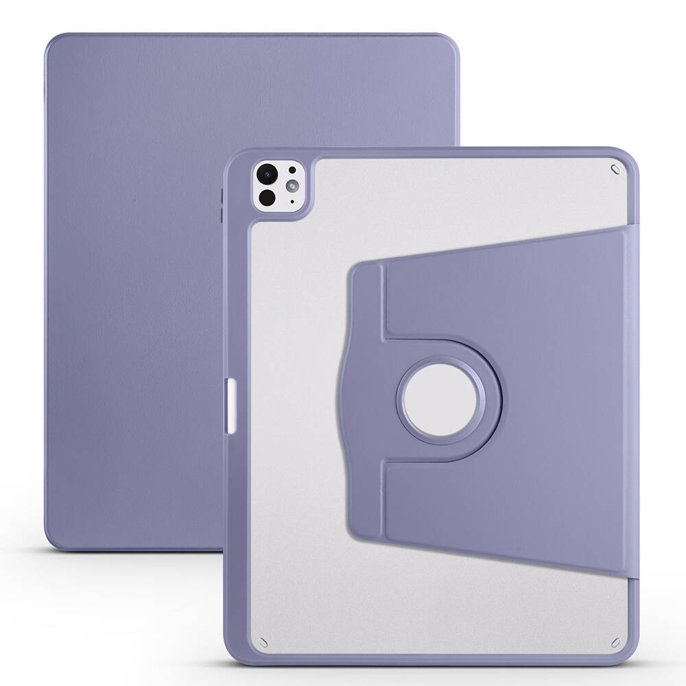iPad Pro 13 2025 M5 Kılıf Zore Termik Kalem Bölmeli Dönebilen Standlı Kılıf - Lavendery Gray