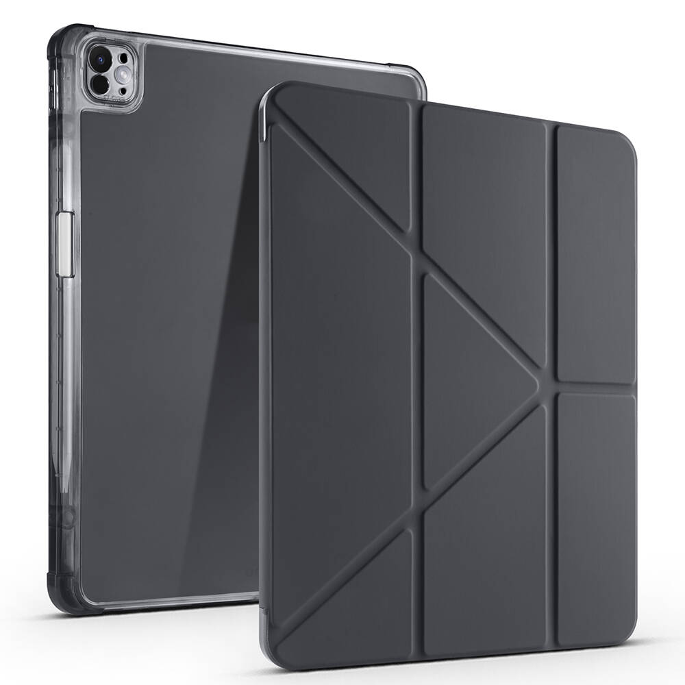 iPad Pro 13 2025 M5 Kılıf Zore Tri Folding Kalem Bölmeli Standlı Kılıf - Siyah