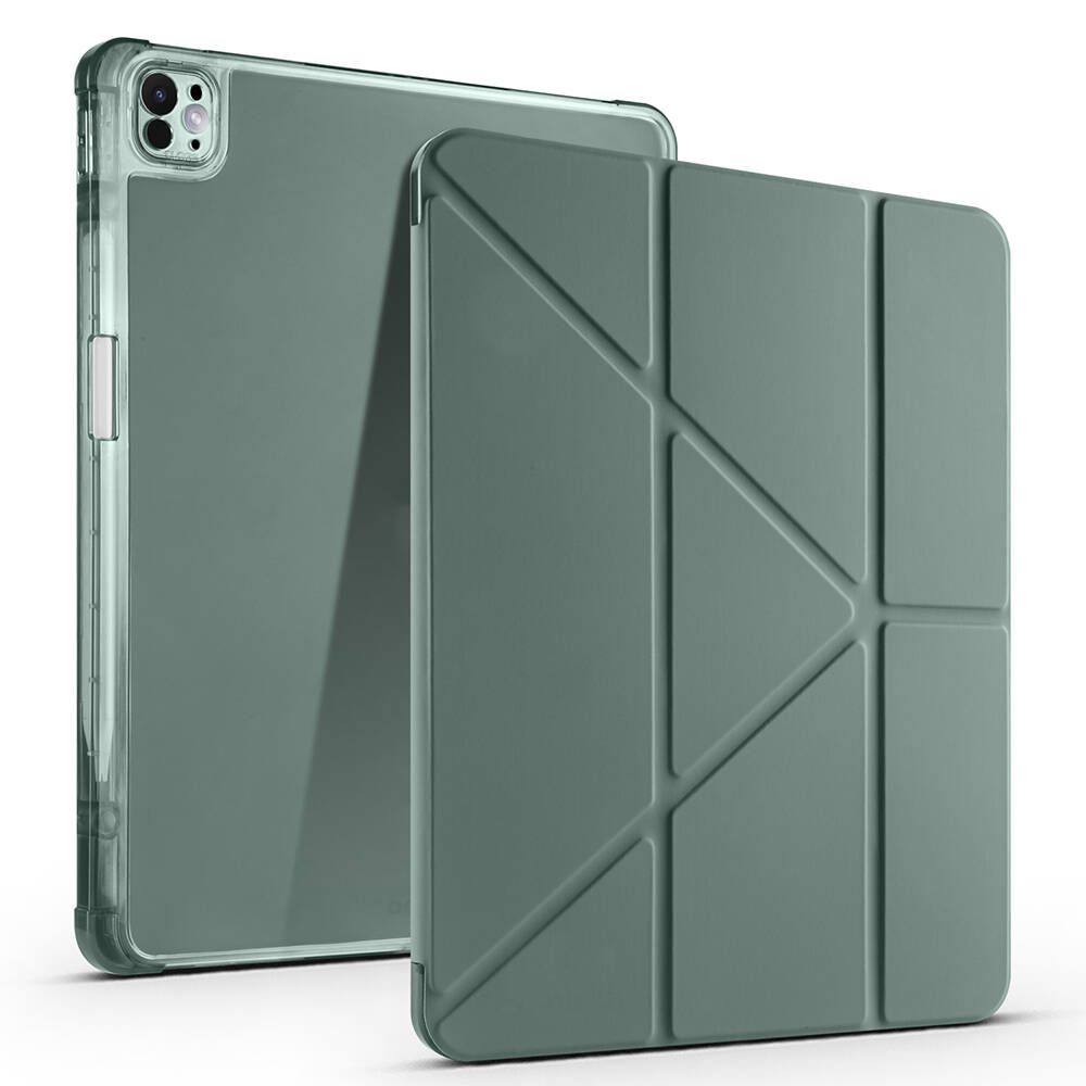 iPad Pro 13 2025 M5 Kılıf Zore Tri Folding Kalem Bölmeli Standlı Kılıf - Koyu Yeşil