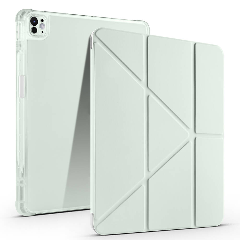 iPad Pro 13 2025 M5 Kılıf Zore Tri Folding Kalem Bölmeli Standlı Kılıf - Açık Yeşil