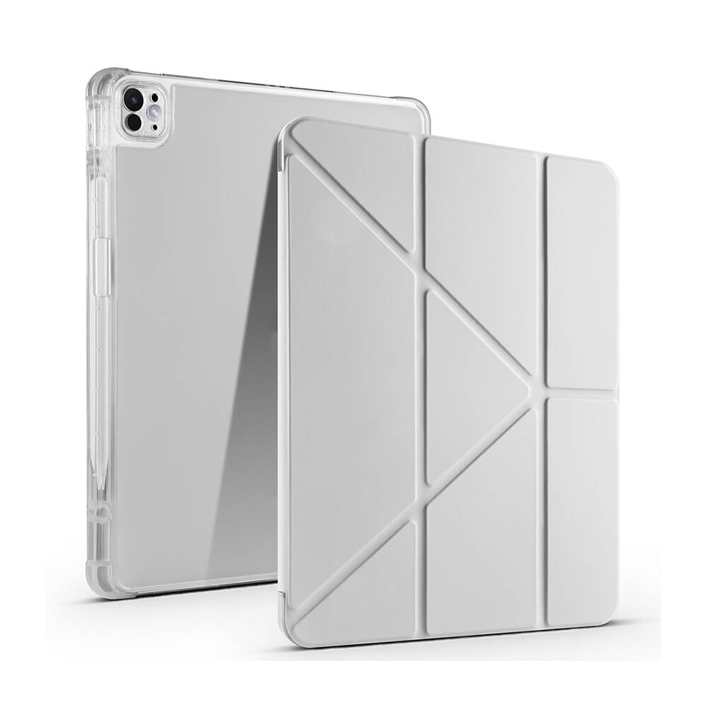 iPad Pro 13 2025 M5 Kılıf Zore Tri Folding Kalem Bölmeli Standlı Kılıf - Gri