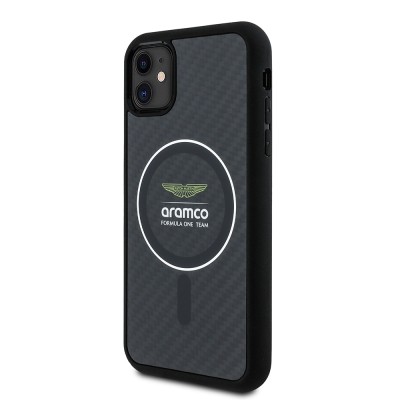 Apple iPhone 11 Case Aston Martin Original Licensed Magsafe Charging Feature Colorful Ring and Carbon Fiber Design Cover - 3