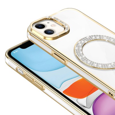 Apple iPhone 11 Case Magsafe Charging Feature Diamond Stone Design Zore Karetta Silicone Cover - 9