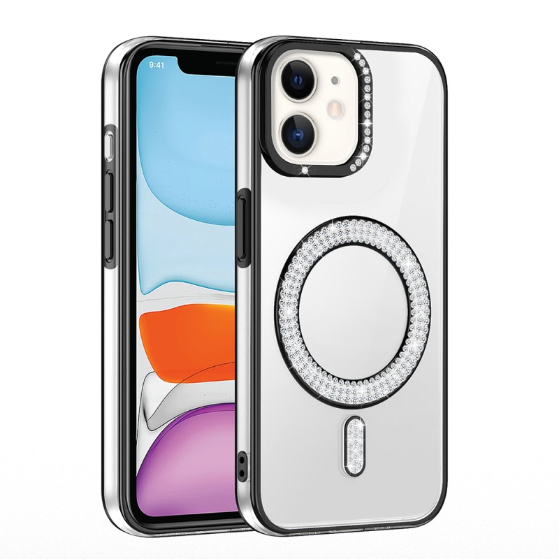 Apple iPhone 11 Case Magsafe Charging Feature Diamond Stone Design Zore Karetta Silicone Cover - 16