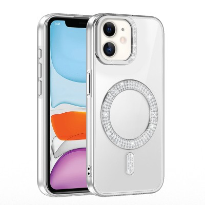 Apple iPhone 11 Case Magsafe Charging Feature Diamond Stone Design Zore Karetta Silicone Cover - 18