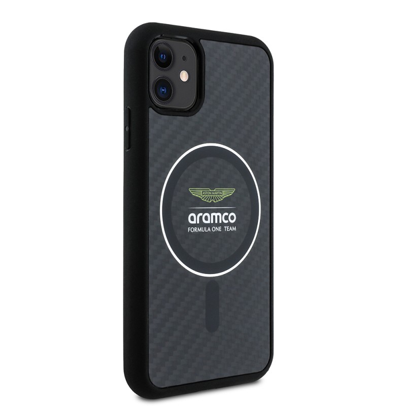 Apple iPhone 11 Kılıf Aston Martin Orjinal Lisanslı M-safe Şarj Özellikli Renkli Halka ve Karbon Fiber Tasarımlı Kapak - 4