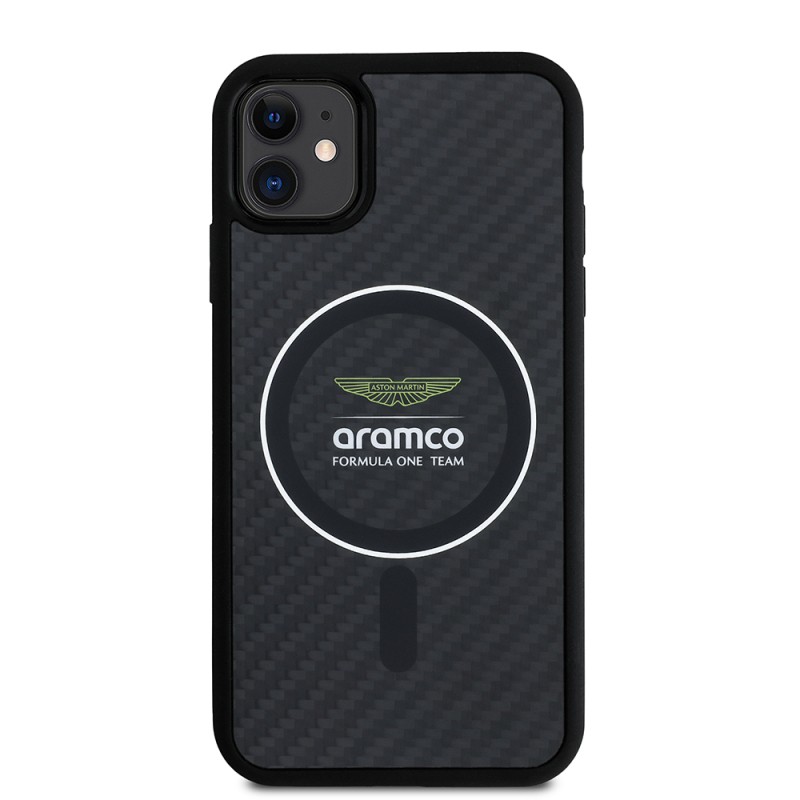 Apple iPhone 11 Kılıf Aston Martin Orjinal Lisanslı M-safe Şarj Özellikli Renkli Halka ve Karbon Fiber Tasarımlı Kapak - 2
