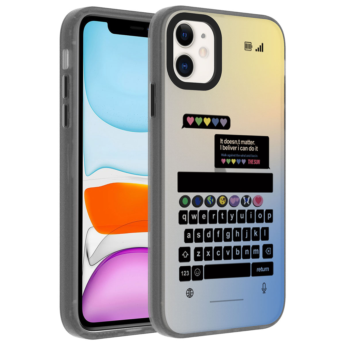 Apple iPhone 11 Kılıf Desenli Zore Dragon Sert Kapak - Klavye