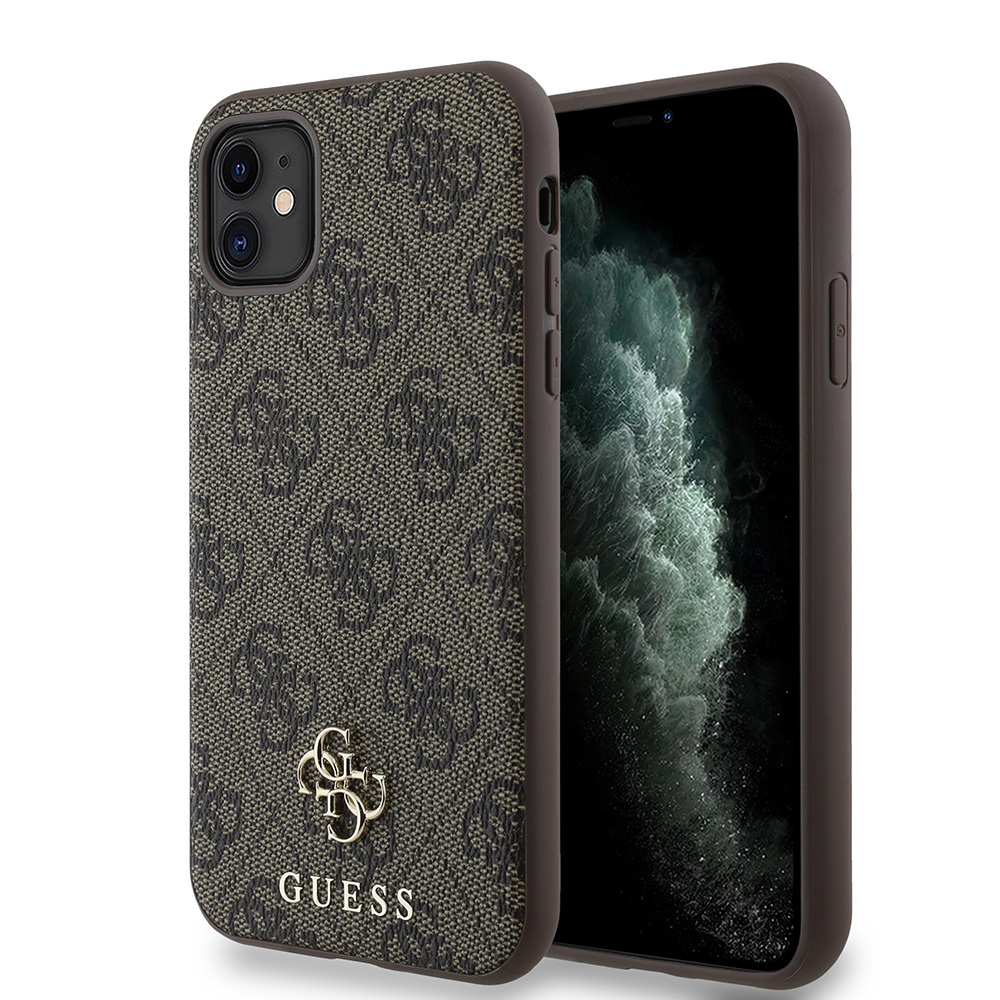 Apple iPhone 11 Kılıf Guess Orjinal Lisanslı M-safe Şarj Özellikli Small 4G Classic Kapak - Kahverengi