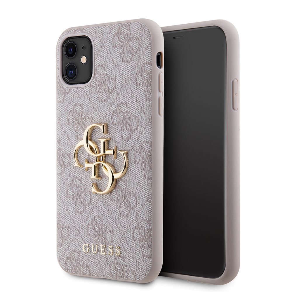 Apple iPhone 11 Kılıf Guess PU Deri Büyük Metal Logo Dizaynlı Kapak - Pembe