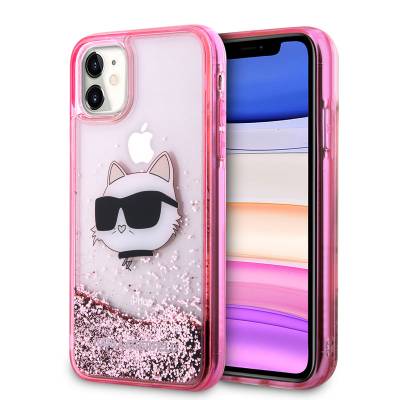 Apple iPhone 11 Kılıf Karl Lagerfeld Sıvılı Simli Choupette Head Dizayn Kapak - Karl Lagerfeld