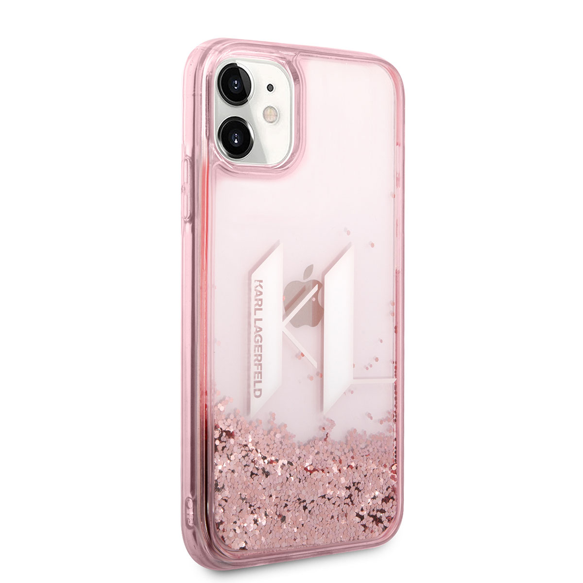 Apple iPhone 11 Kılıf Karl Lagerfeld Sıvılı Simli Dizayn Kapak - Pembe