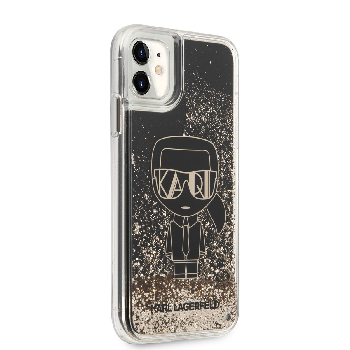 Apple iPhone 11 Kılıf Karl Lagerfeld Sıvılı Simli Gatsby Dizayn Kapak - Siyah