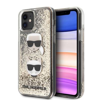 Apple iPhone 11 Kılıf Karl Lagerfeld Sıvılı Simli K&C Head Dizayn Kapak - Karl Lagerfeld