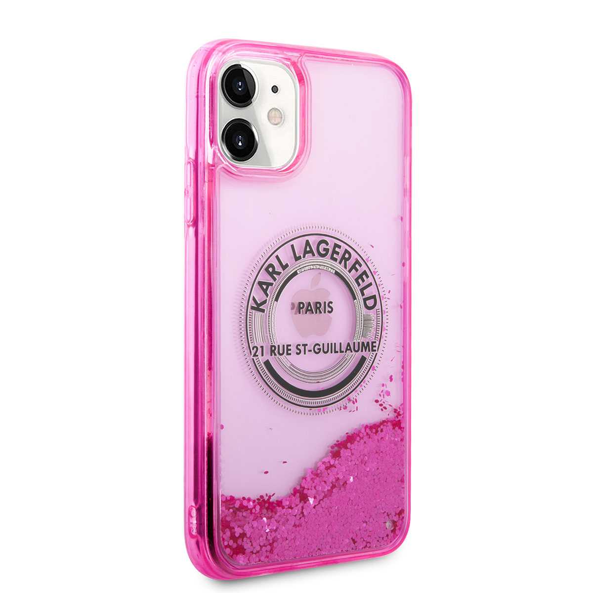 Apple iPhone 11 Kılıf Karl Lagerfeld Sıvılı Simli RSG Dizayn Kapak - Pembe