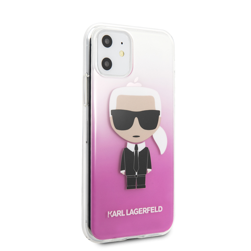 Apple iPhone 11 Kılıf Karl Lagerfeld Yarı Transparan Karl Dizayn Kapak - Pembe