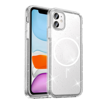 Apple iPhone 11 Kılıf M-safe Şarj Özellikli Parlayan Simli Saydam Renkli Zore Maris Kapak - Zore