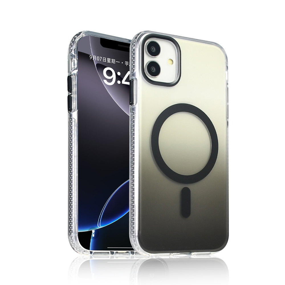 iPhone 11 Kılıf M-safe Şarj Özellikli Transparan Renk Geçişli Zore Toros Kapak - Siyah